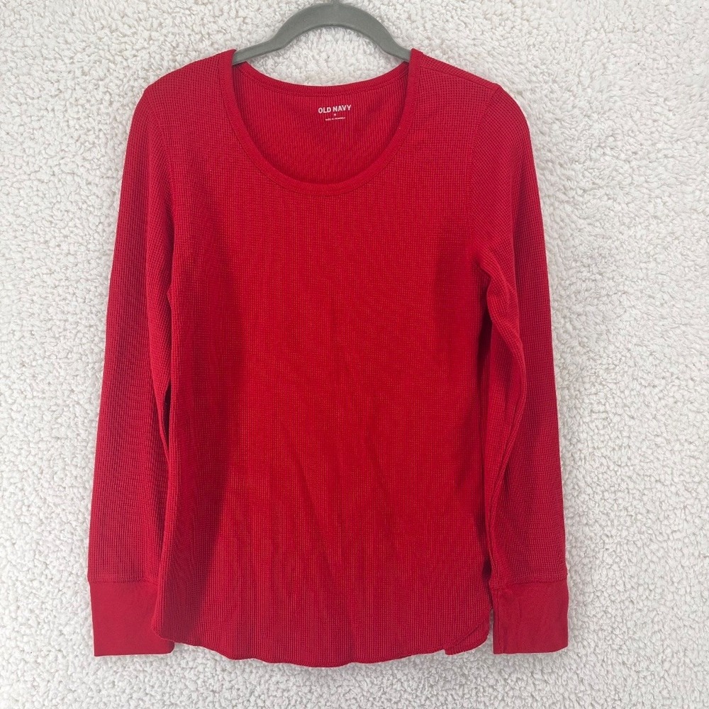 Old Navy Women's Medium Robbie Red Waffle Knit Thermal Long Sleeve Top